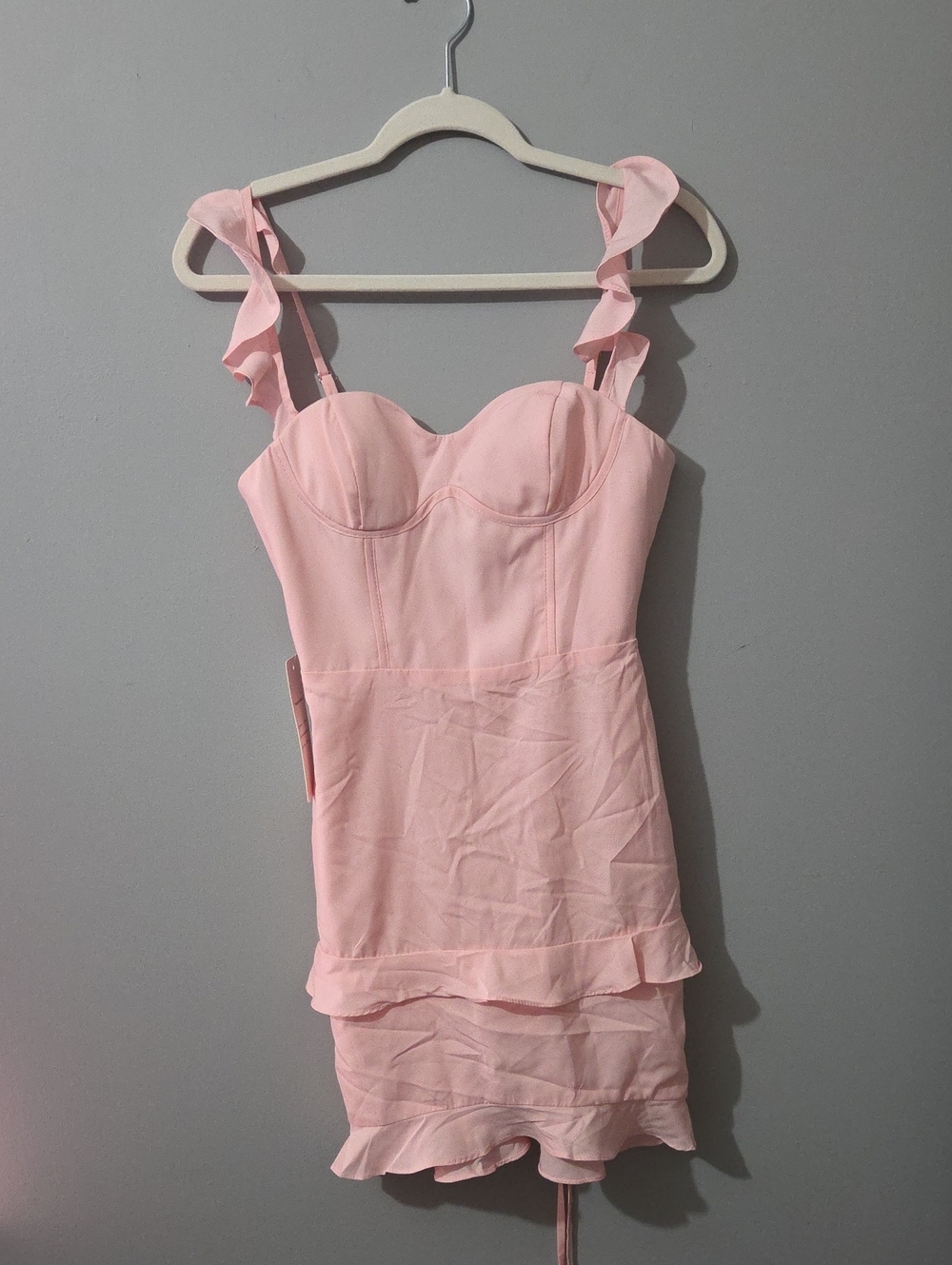Ruffled Strap Blush Pink Mini Dress